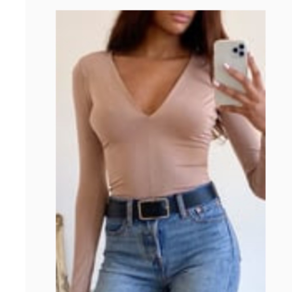 Lulus taupe v neck bodysuit size S NWT